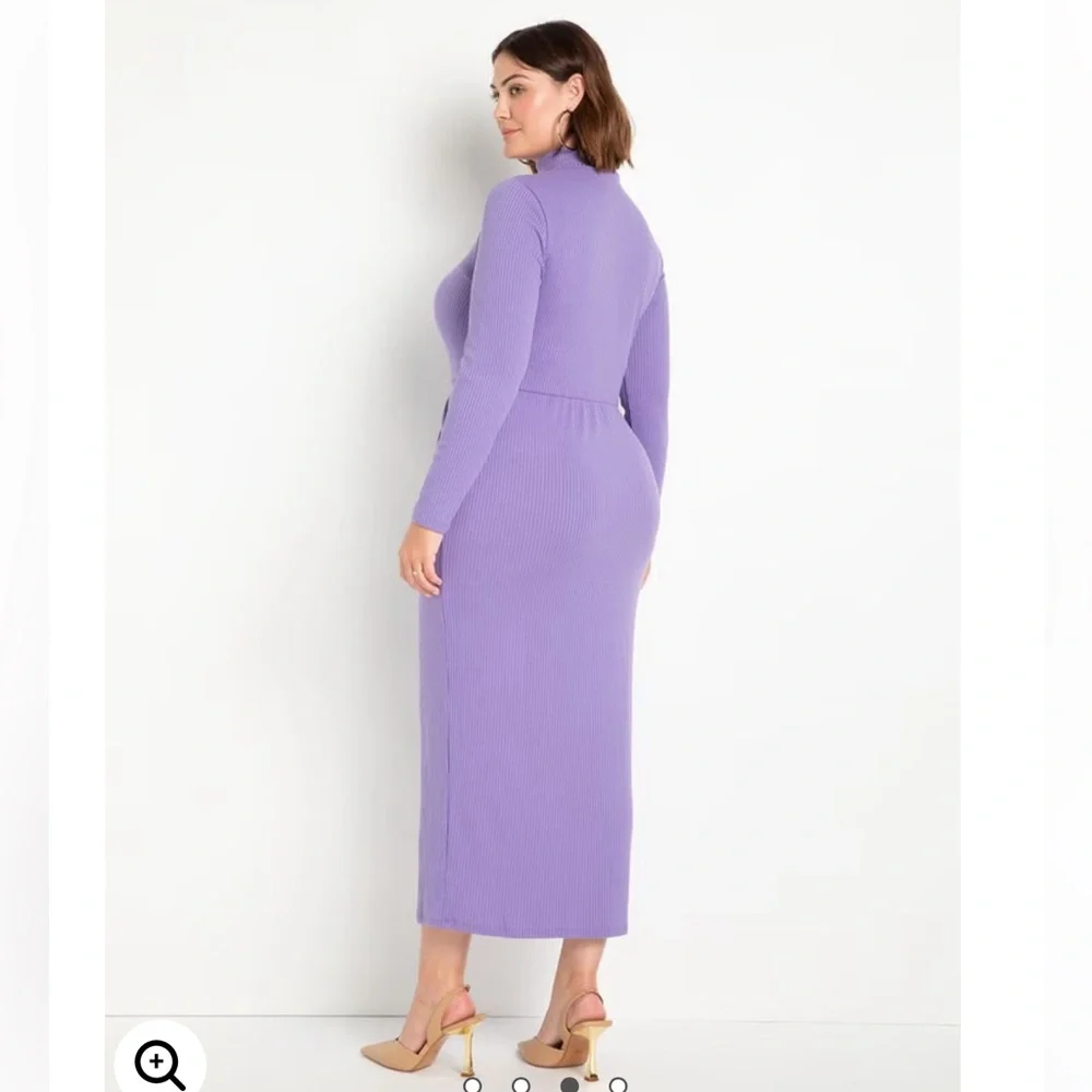 Eloquii Twist Detail Ribbed Mockneck Midi Dress in Purple Size 18/20 - Picture 2 of 12